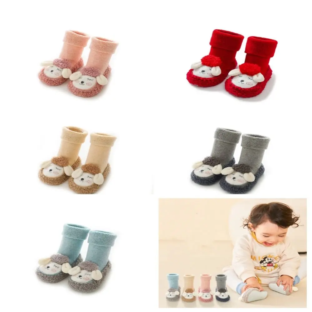 Solid Color Thickening Baby Socks Sheep Pattern Korean Style Infant Learning Walk Socks Autumn&Winter Baby Hosiery