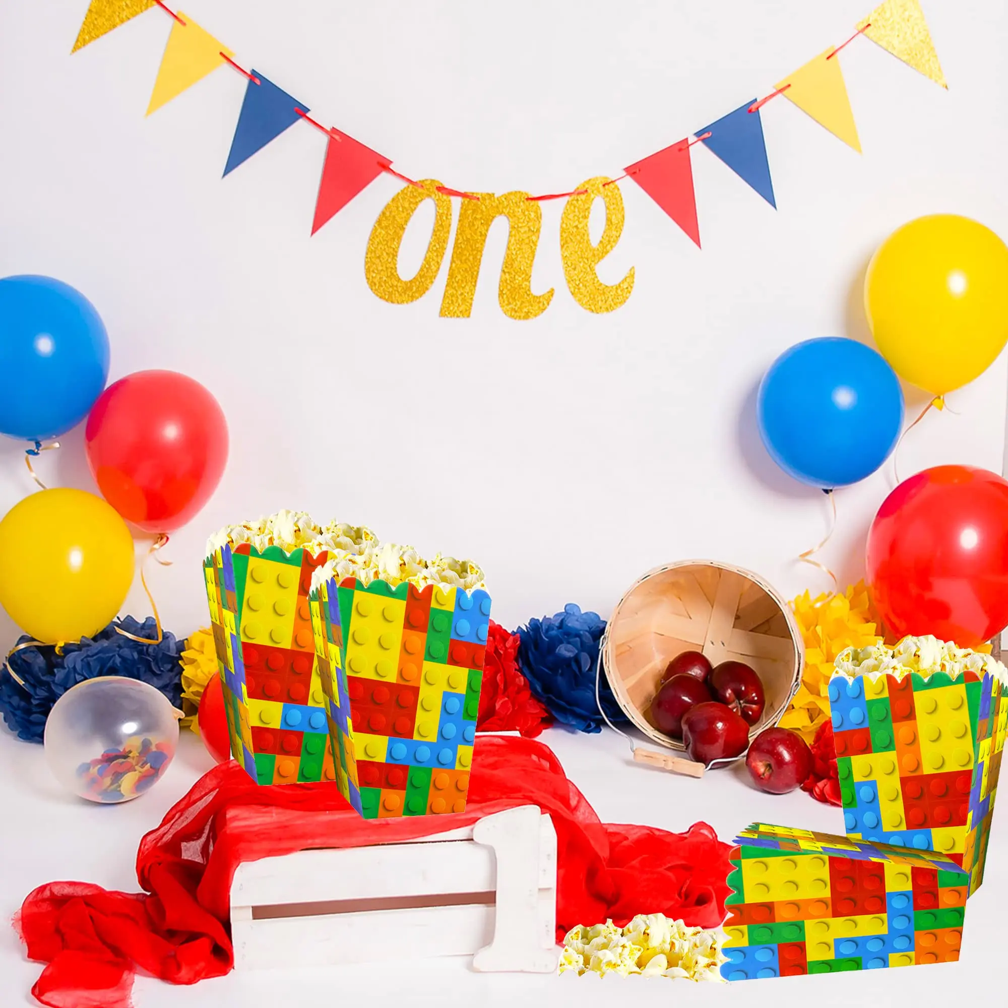 6/12/18 stücke Baustein Popcorn Boxen Alles Gute Zum Geburtstag Party Kinder Jungen Gefälligkeiten Candy Box Popcorn Boxe Dekorationen Veranstaltungen liefert – Detail 2