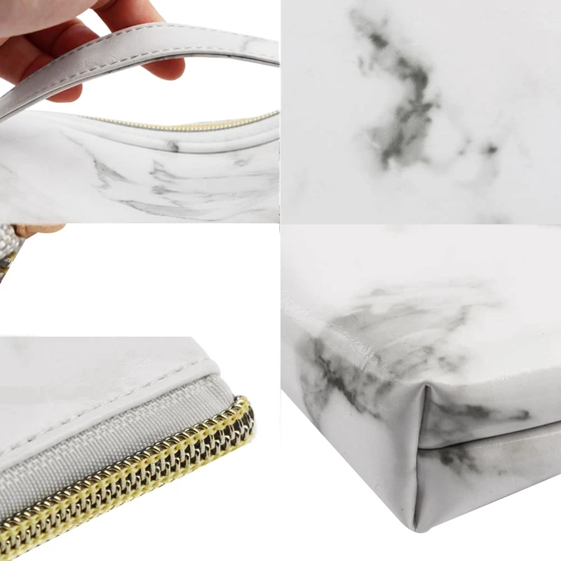 

Rog-ey3 Pack Marble Makeup Bag Set Portable Toiletry Pouch Bag Waterproof Organizer Case Storage Makeup Brushes Bag for Women