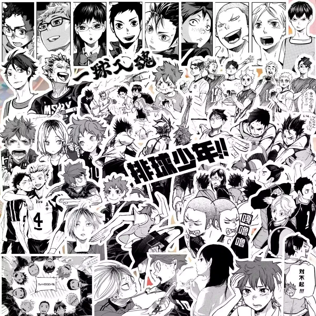 "¡Haikyuu!!" Pegatinas blancas y negras: "Hikari Shoyo, Shadow Mountain, Solitary Claw Grinding, pegatina decorativa para planificador.