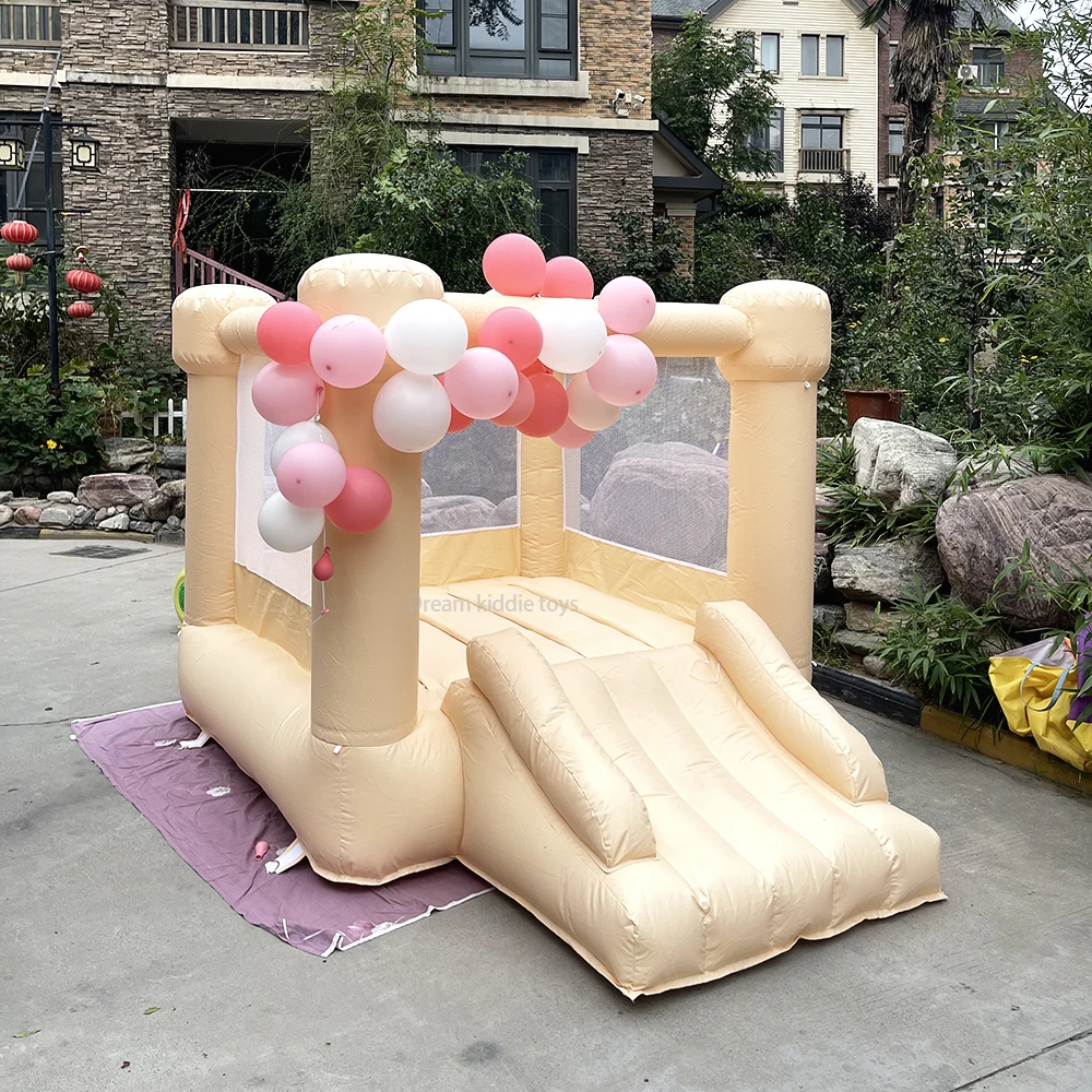 Beige Inflatable Slide Bouncer Inflatable Bounce House Slide Bouncer Kids Castle Jumper