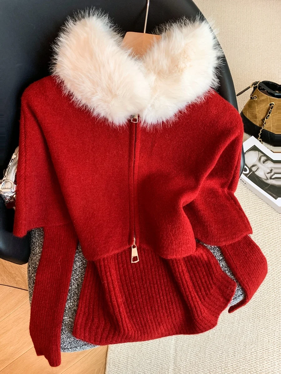 

Lolita Sle Women's Tee-Piece Sweater Set with Fur Collar Cowl Ne Poncho Scarf Winter Warm Thiened Long Sve Sweater