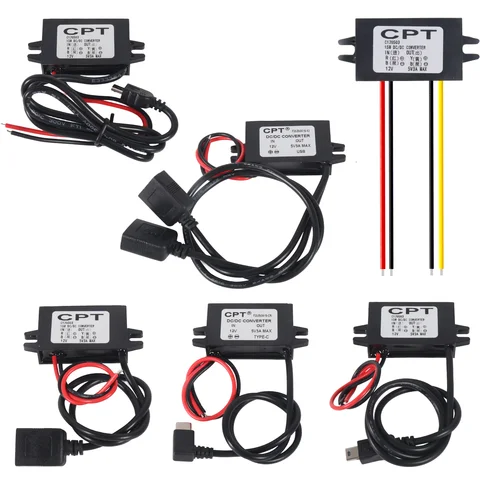 Waterproof 12V to 5V Converter DC-DC Step Down Module Power Adapter USB-A Female/Type C/dual USB/open Wire Connector