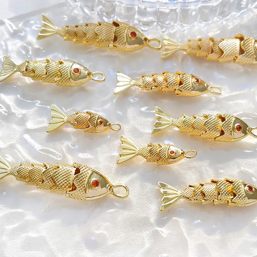 

1pc Copper Gold Color Fish Charm Pendants Pave Red Zircon Ocean Goldfish DIY Handmade Necklace Bracelet For Jewelry Making