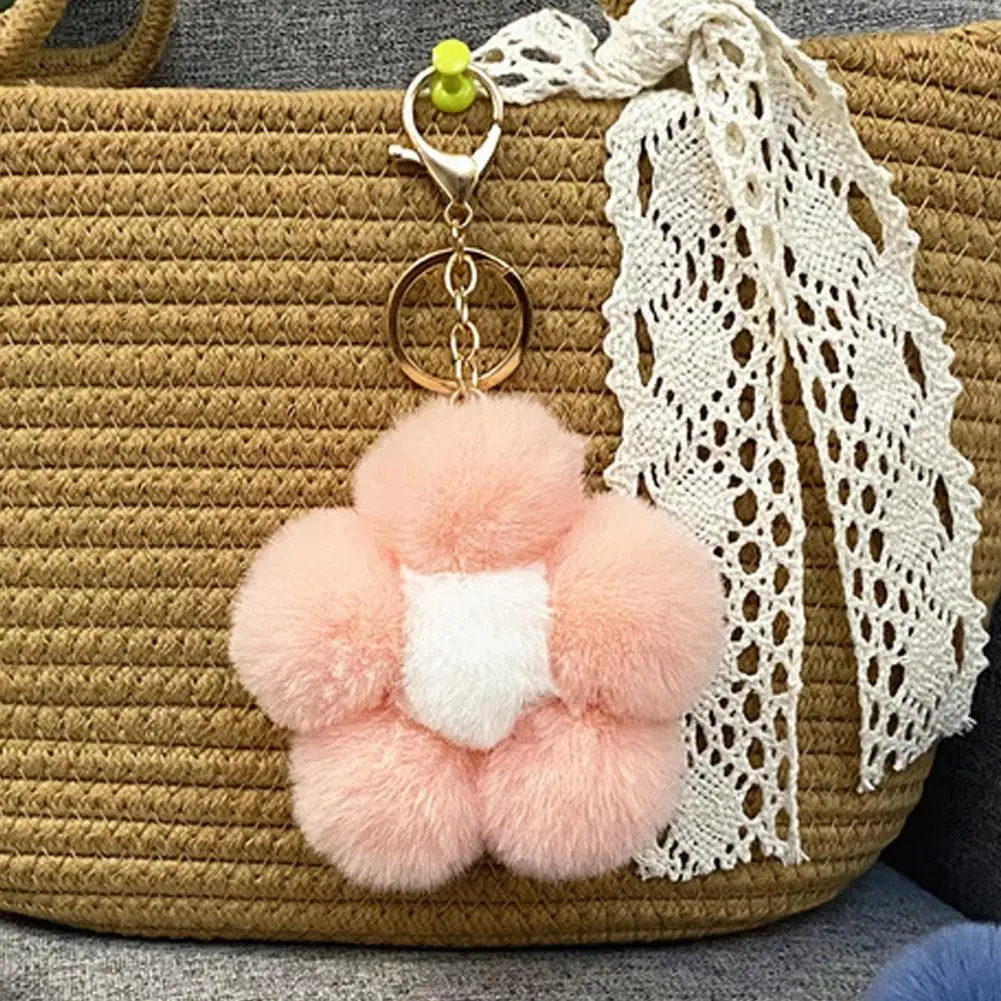 Plush Flower Keychain for Handbags, Five-petal Flower Bag Charm,Lightweight Fluffy Flower Backpack Hanging Accessory for Women