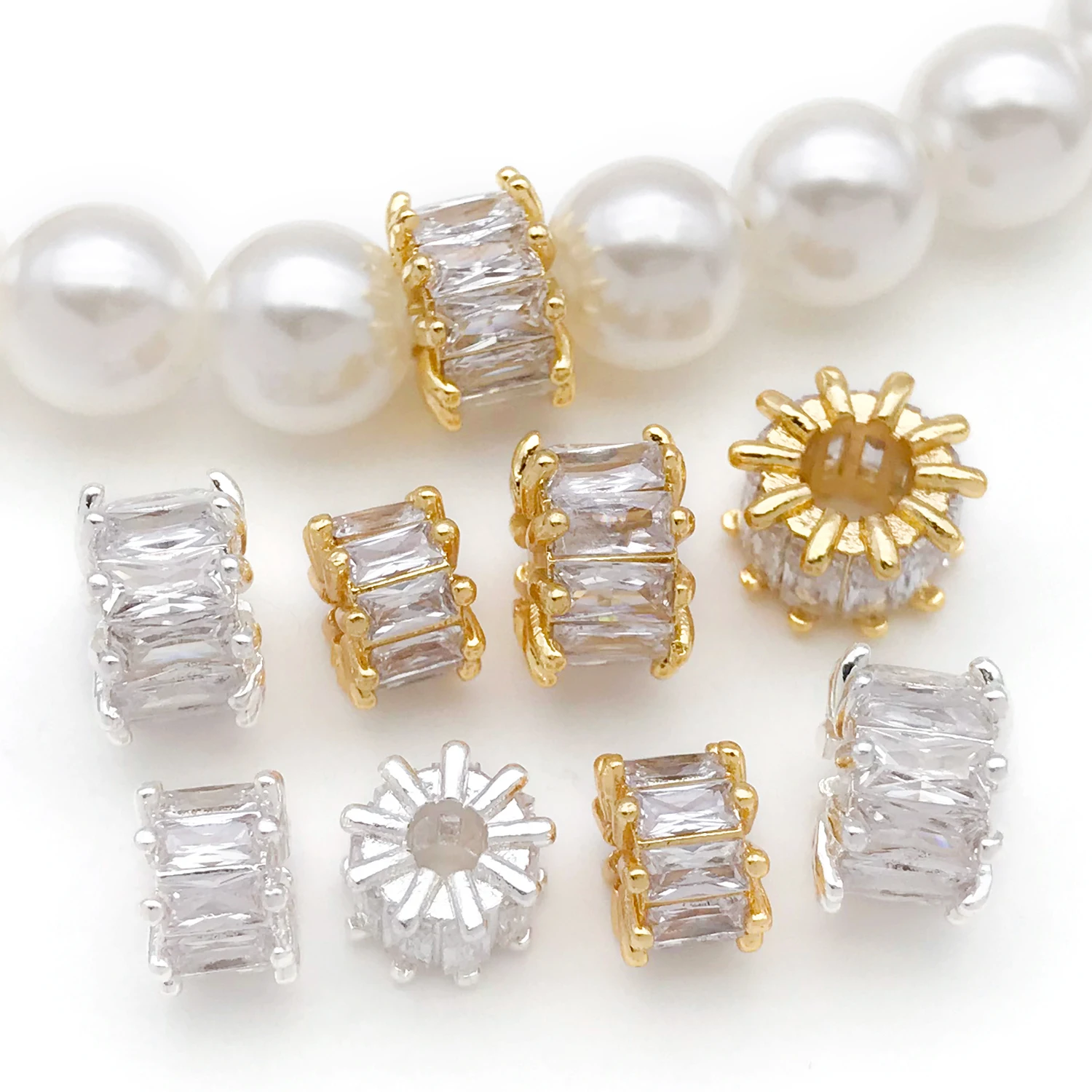 5pcs 18K Real Gold Plated Brass Beads, Cylinder Zircon Crystal Beads For DIY Bracelet Necklace Earring Jewelry Making Accessory
