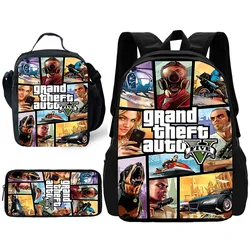 Mochila escolar para niños Game Grands Thefts Auto con bolsas para el almuerzo, bolsas para lápices, mochilas escolares para niños y niñas, el mejor regalo