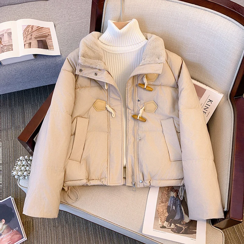

Solid Quilted Jacket Women Winer New Casual Loose Short Stand-up Collar Coats Fashion Long Sleeve Warm Cotton-padded Clothes