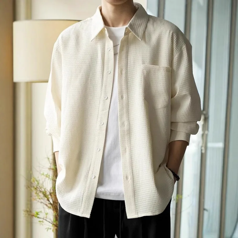 Men's Long-sleeved Solid Color Korean Style Loose and Drapey Spring Autumn New Shirt Jacket Thin Style Trendy