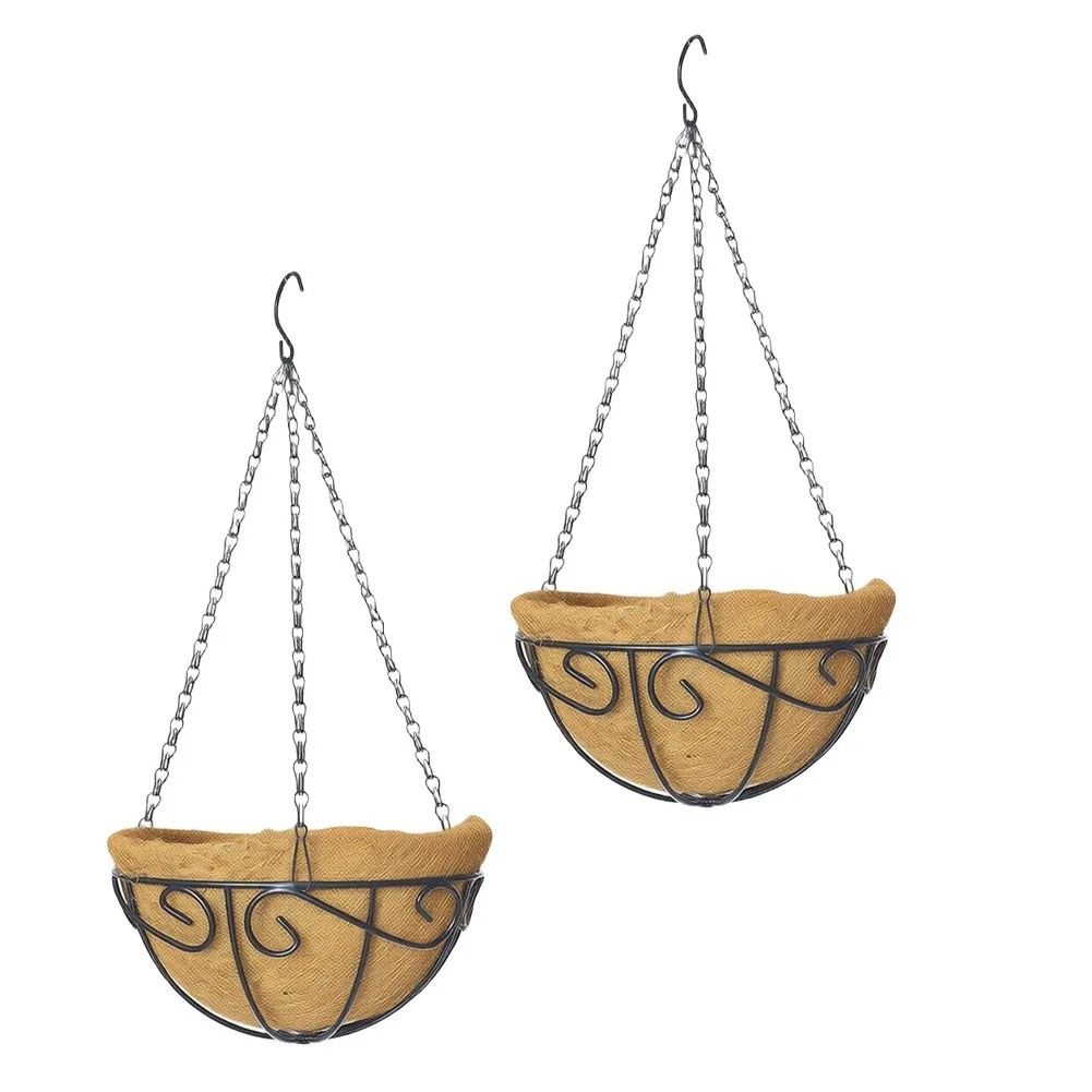 2Pcs Hanging Plant Hanging Flower Basket Pots With Hook Hanger Round Wire Plant Holder Metal Hanging Basket 2Pcs