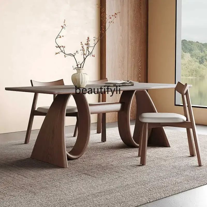 

fg28Italian minimalist solid wood rock slab dining table Modern minimalist walnut dining table Household table
