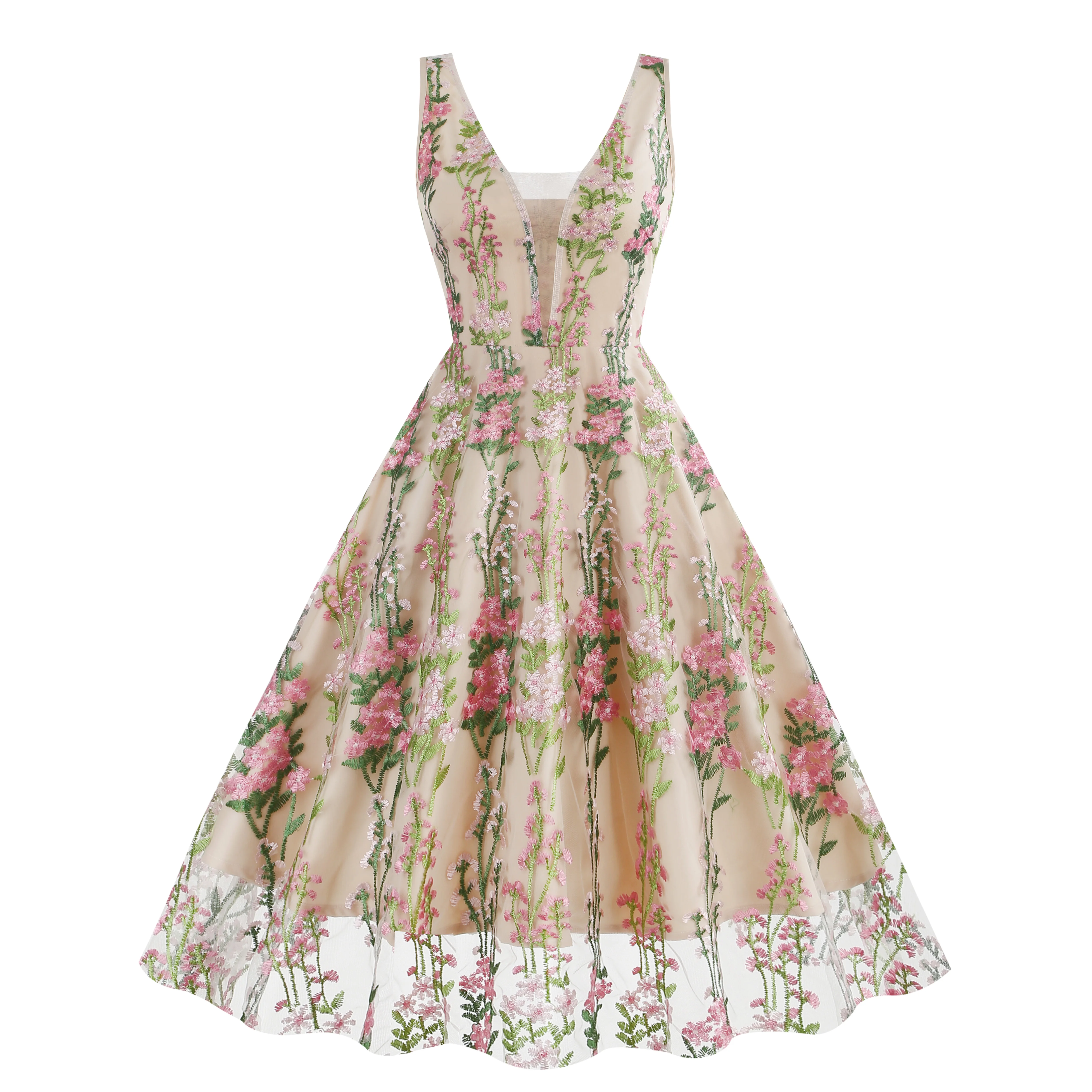 

Lace dress Women Clothing Summer Sexy Slim Sleeveless V-neck Orphrey Elegance Party Dresses