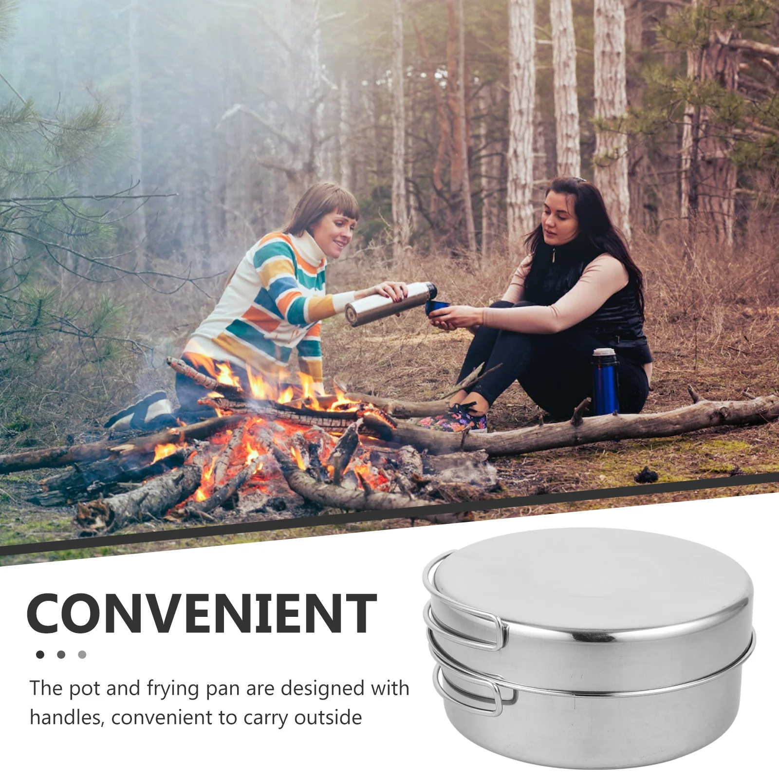 

Stainless Steel Camping Cookware Set Outdoor Pot Pan Kit For Hiking Picnic Durable Compact Portable Camping Supplies Long Handle