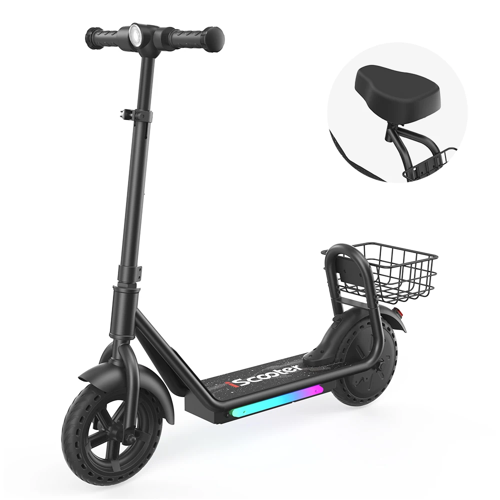 IScooter IK7 Kinder-Elektro-Scooter 8,5 Zoll, verstellbarer Lenker, abnehmbarer Sitz und Korb, 250W Motor, 3 Gänge, Bluetooth-Musikwiedergabe & App-gesteuerter Kinder-E-Scooter