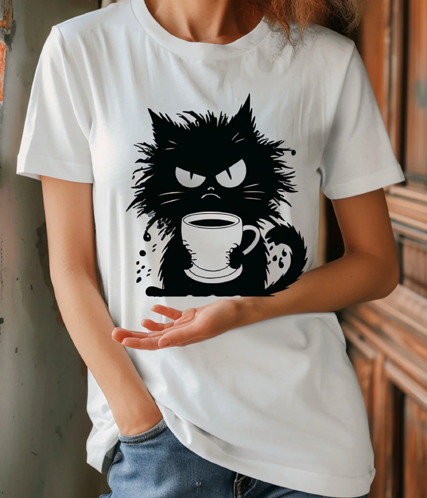 Funny Kawaii Gift Angry Cat Cuppa Angry Brew Kitty Women Clothing Streetwear Harajuku Anime Clothes Kawaii Clothes Gothic Y2k