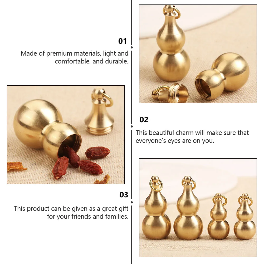

4pcs Brass Key Pendant Gourd Shape Keychain Decor Bag Ornament Key Ring Accessories Durable Light Comfortable Practical