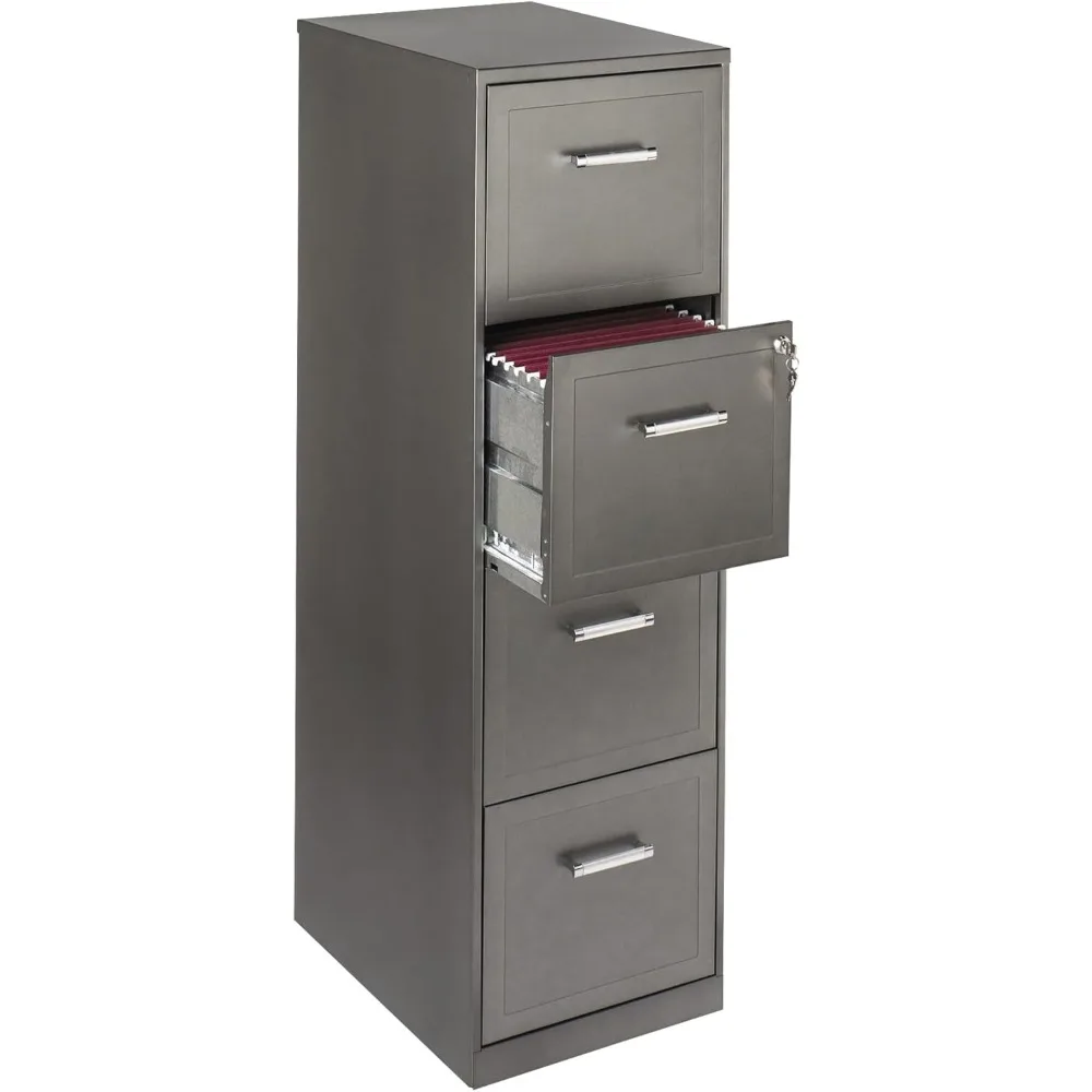 Vertical 4-Drawer Metallic Charcoal File Cabinet, Modern Office Storage Solution