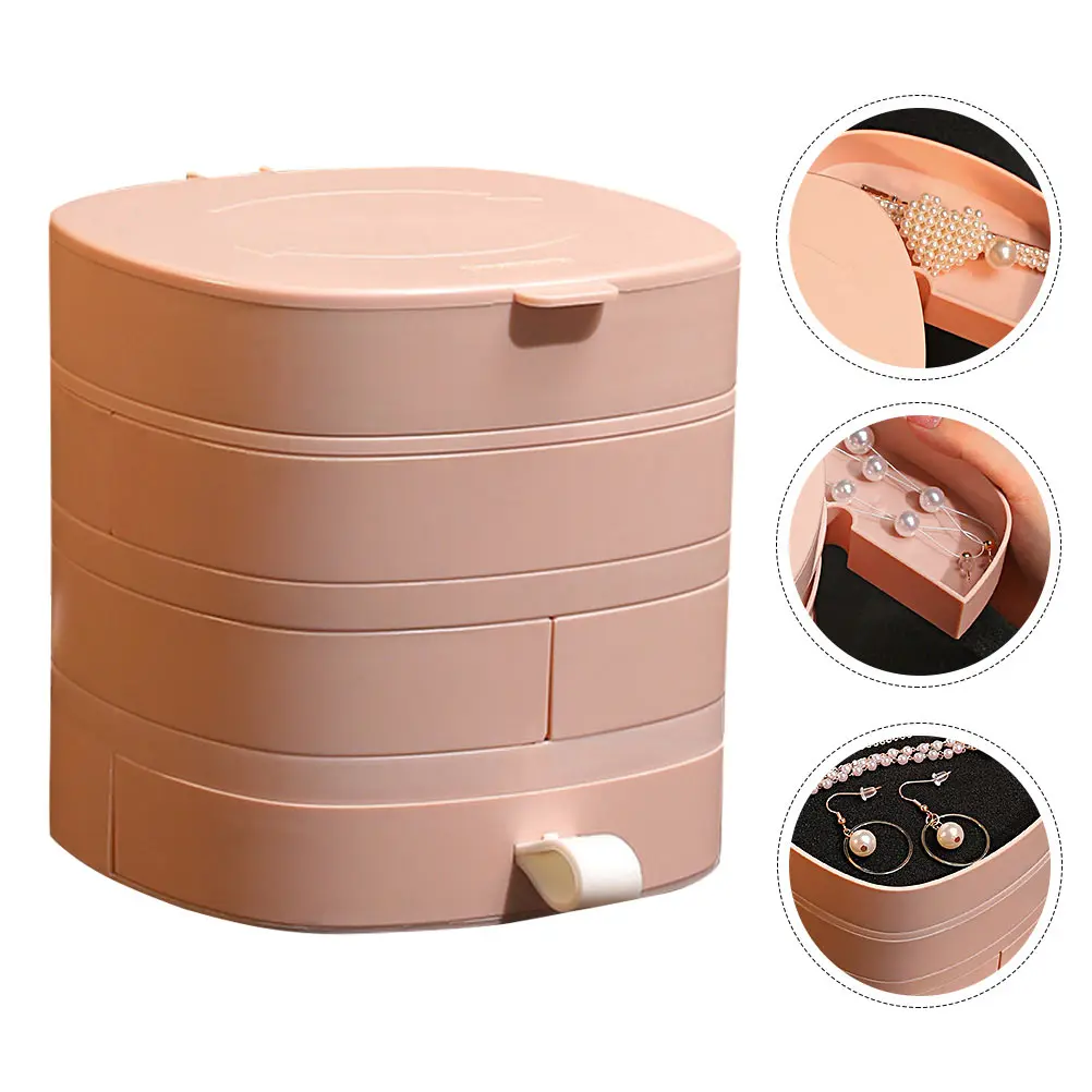

4 Layer Jewelry Box Blue Large Capacity Rotating Storage Case Cylindrical Container Multilayer Organizer for Necklace Earrings