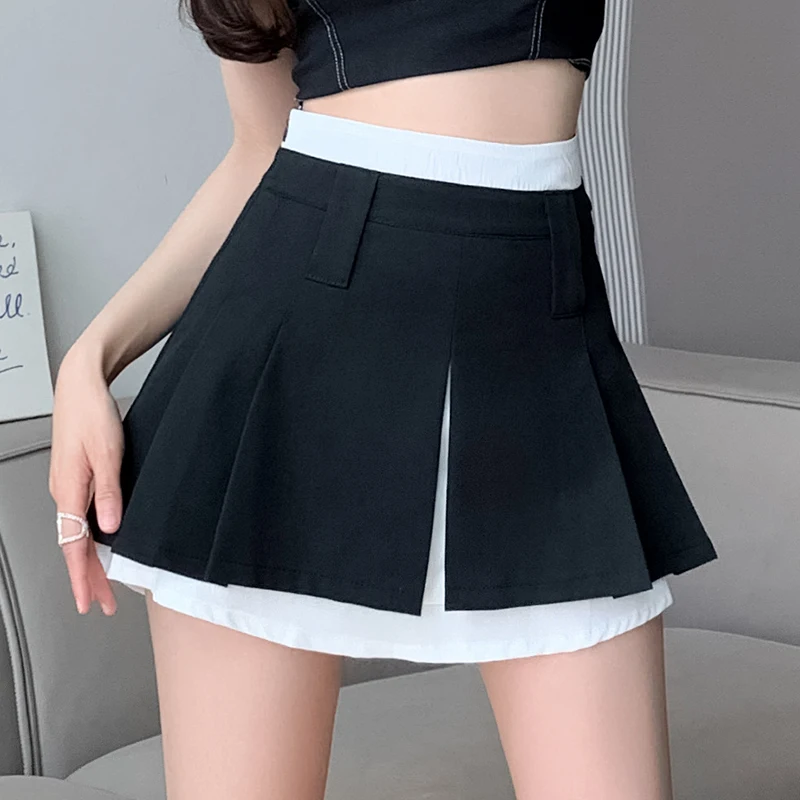 QOERLIN Fashion Patchwork Short Mini Skirts for Teen Girls Shorts Skirts Tennis Skirts High Waist Pleated Dance Skirt Female