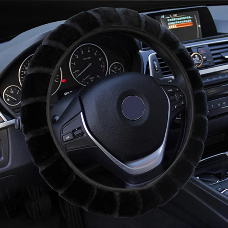 Fashion Warm Car Steering Wheel Cover Wrap No Inner Ring Plush Print Braid on the Steering-wheel Spring Autumn Winter