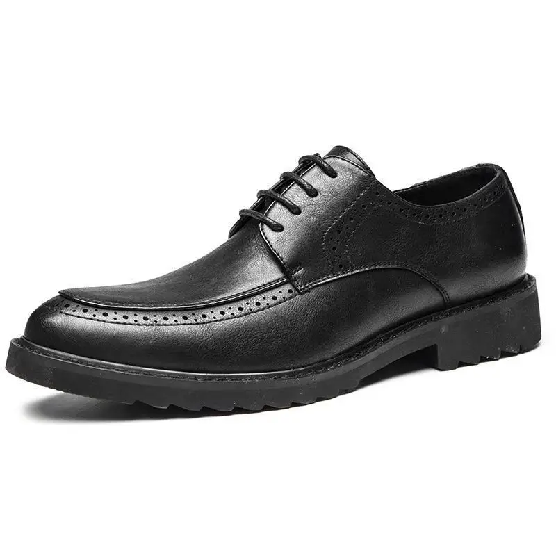 

New Lace Designer Black Dress Shoes for Men Spring Autumn Fashion Business Casual Shoes Male Soft Sole Retro Leather Shoe Man