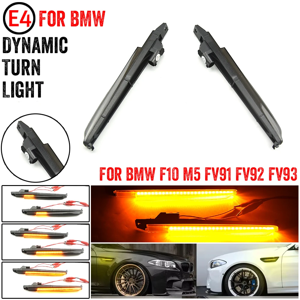 

2x Dynamic LED Side Fender Marker Light Flashing Sequential Turn Signal For BMW 5 Series F10 M5 S63N FV91 FV92 FV93 2010-2016