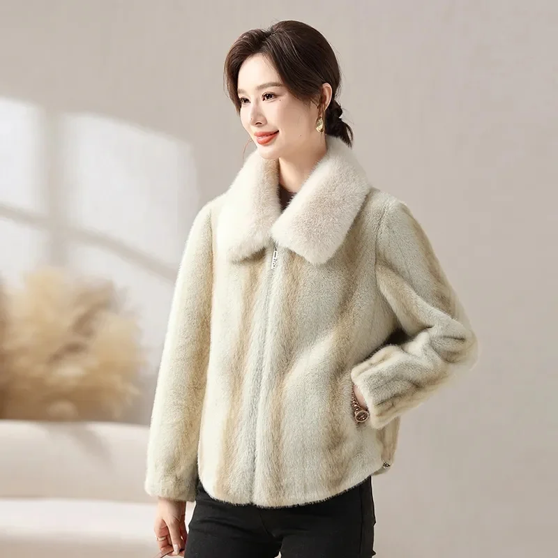 

2025 модные пальто из искусственного меха, женское зимнее пальто из норки, утепленная куртка с принтом на молнии, одежда для мам, теплая короткая верхняя одежда