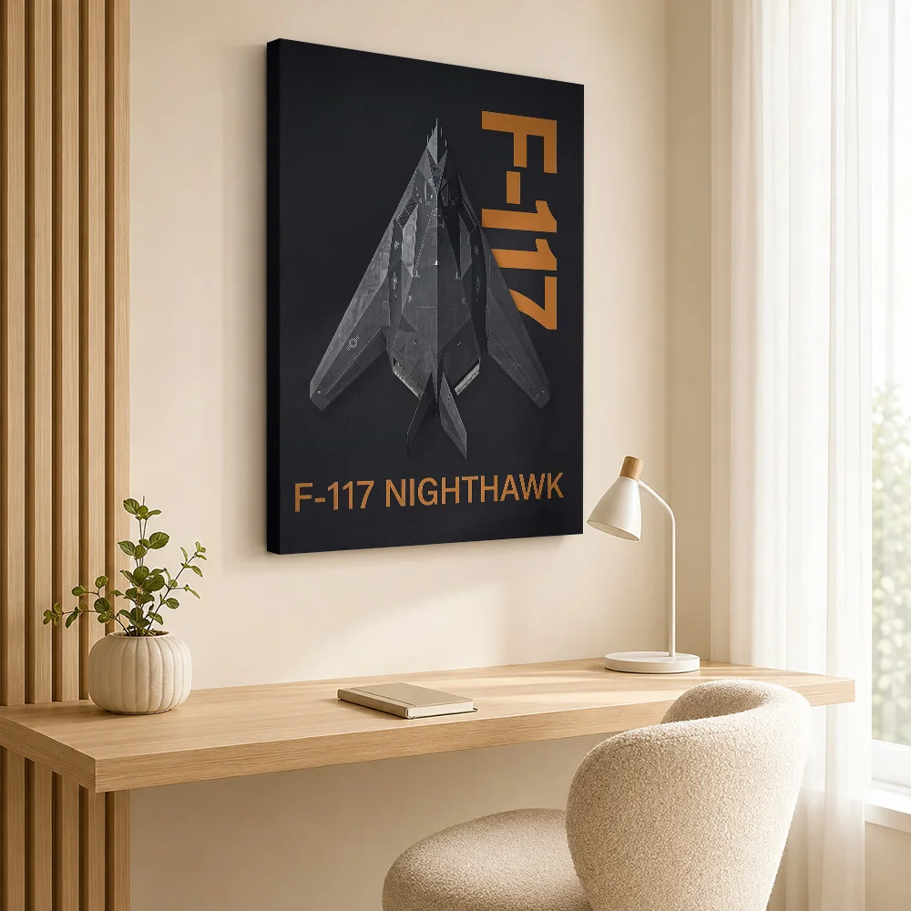 F117 Nighthawk Aircraft Wood Framed Canvas Poster Customized Photo Dark Technical Layout Wall Art For Study Aviation Fan Gift