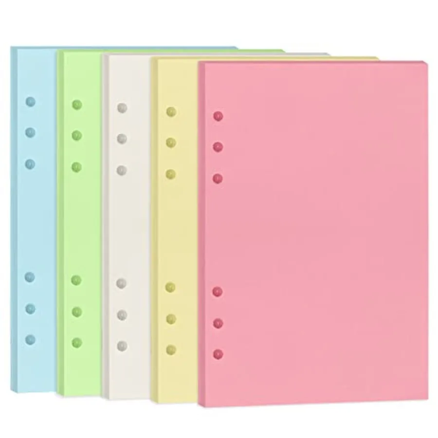

A5 Colorful Refill Paper, [5 Colors] 100GSM Thick Refillable Paper 6 Hole Filler Inserts Loose Leaf Paper 100 Sheets 200 Pages