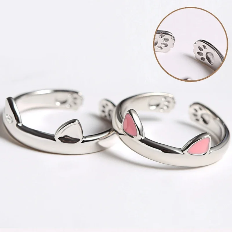 Cute Cat Ears Ring Opening Designer Cats Paw Embrace Tightly Finger Rings for Women Girls Trendy Pet Pink Ears Ring Jewelry Gift