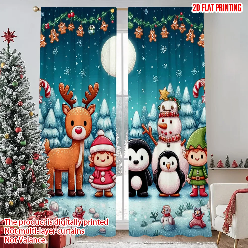 

2pcs 2D flat printing Merry Christmas Party Curtains Christmas11 Fabric Without Electricity Family Party Decoration Perfect for