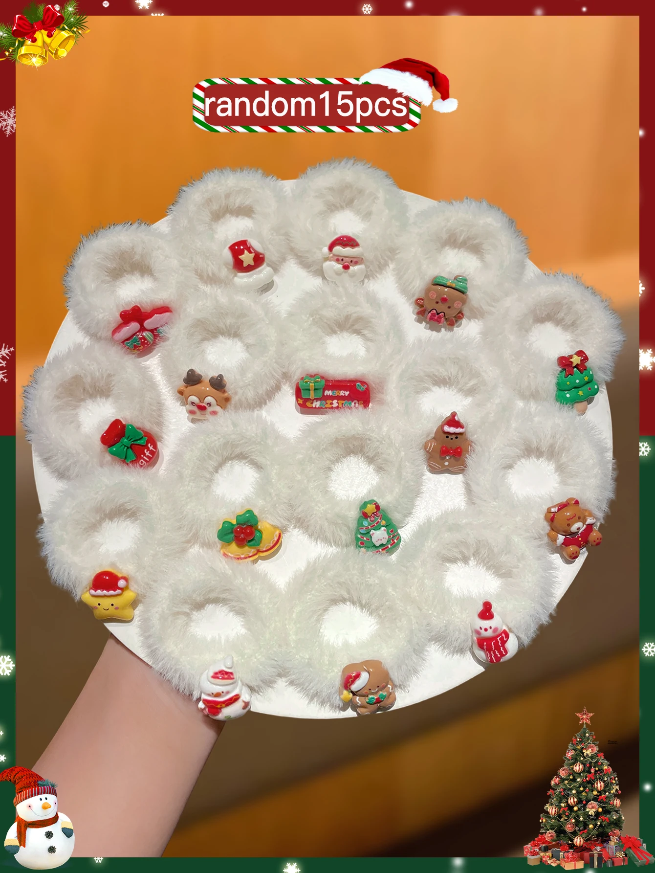 من المألوف أنيقة عشوائية 15 قطعة من إكسسوارات شعر عيد الميلاد للسيدات، أربطة شعر لطيفة للعب الأدوار، هدايا للنساء