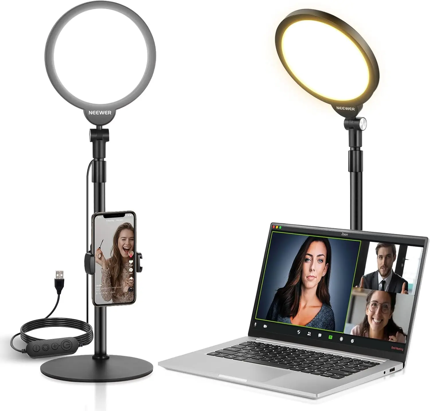 

Basics 7" Desk Ring Light for Video Recording, 10W Dimmable Full Screen Key Lighting with Stand&Phone Holder for iPhone