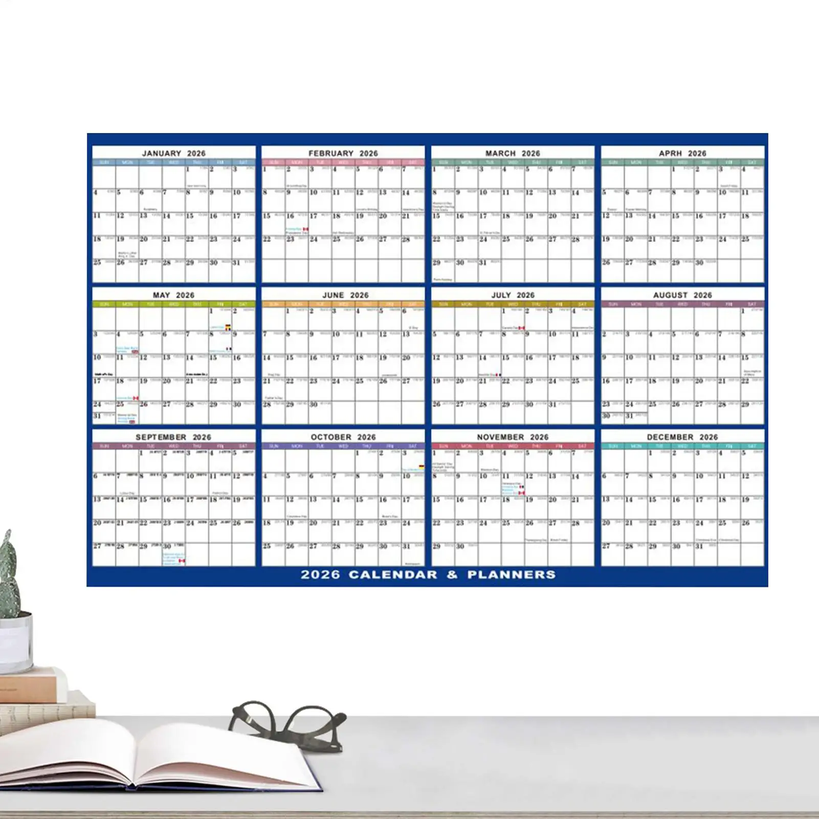 

Настенный календарь на 2026 Большой настенный календарь на 12 месяцев Планировщик на 2026 Стираемый повестка дня Академический планировщик Складной для домашнего декора Офис