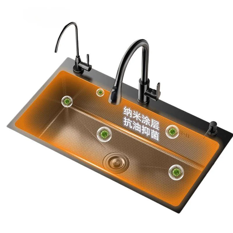

304 thickened black diamond stainless steel nano kitchen sink single sink household handmade vegetable basin full set