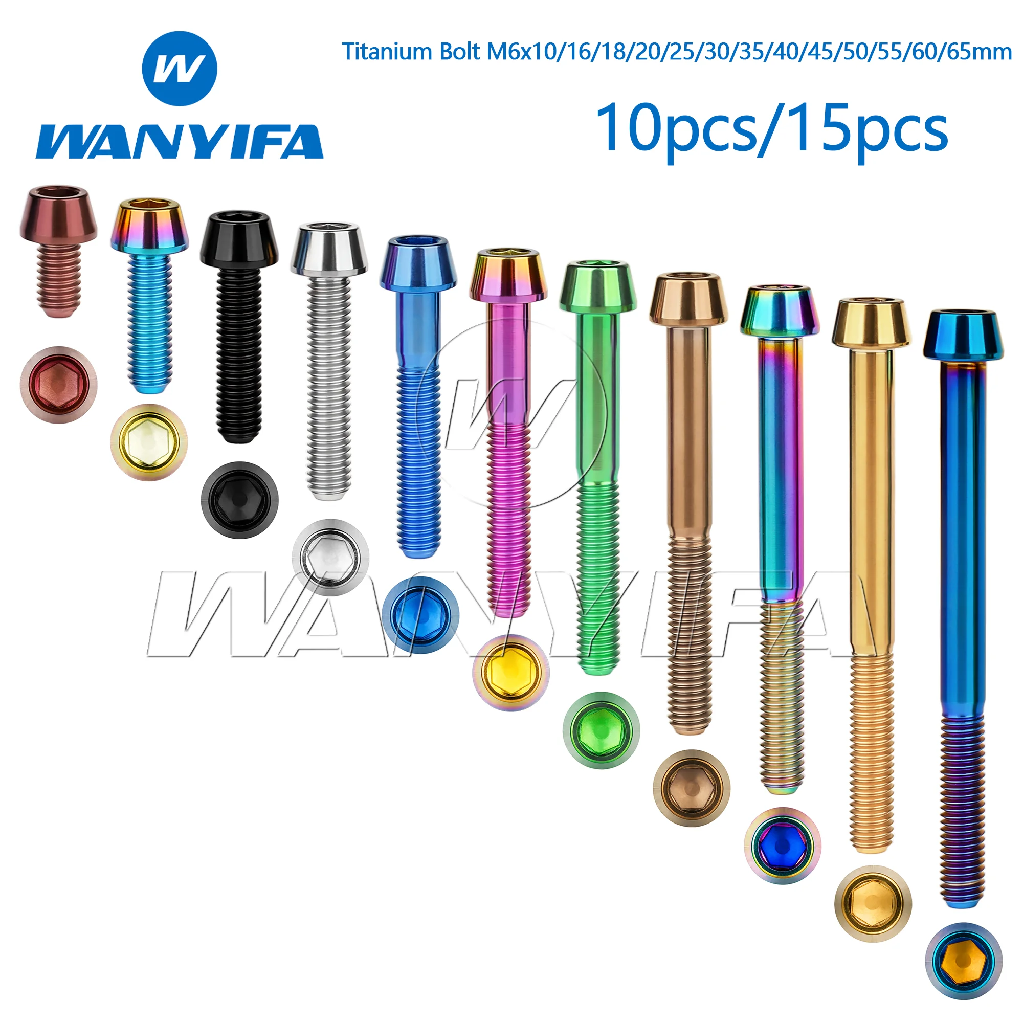 Wanyifa Titanium Bolt M6x10/16/18/20/25/30/35/40/45/50/55/60/65mm Taper Head Allen Key Screw for Bicycle  Bolt 10/15pcs
