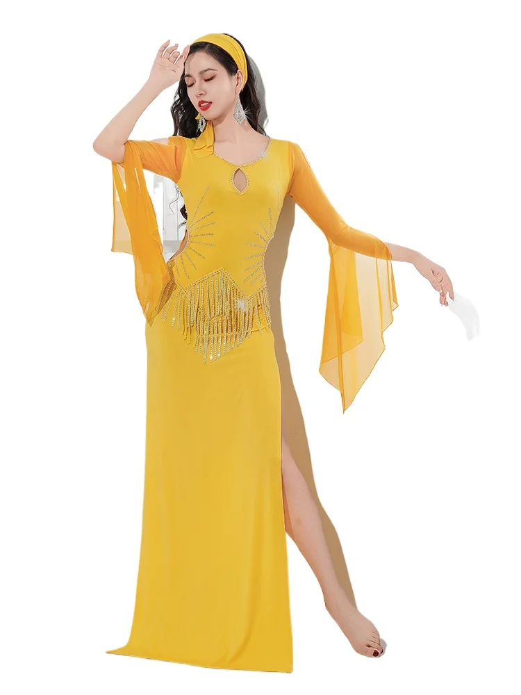 

2025 Woman Girl Belly Dance Practice Clothing Saidi Shaabi Oriental Dance Light Luxury Hot Diamond Robe Performance Dress ZM516