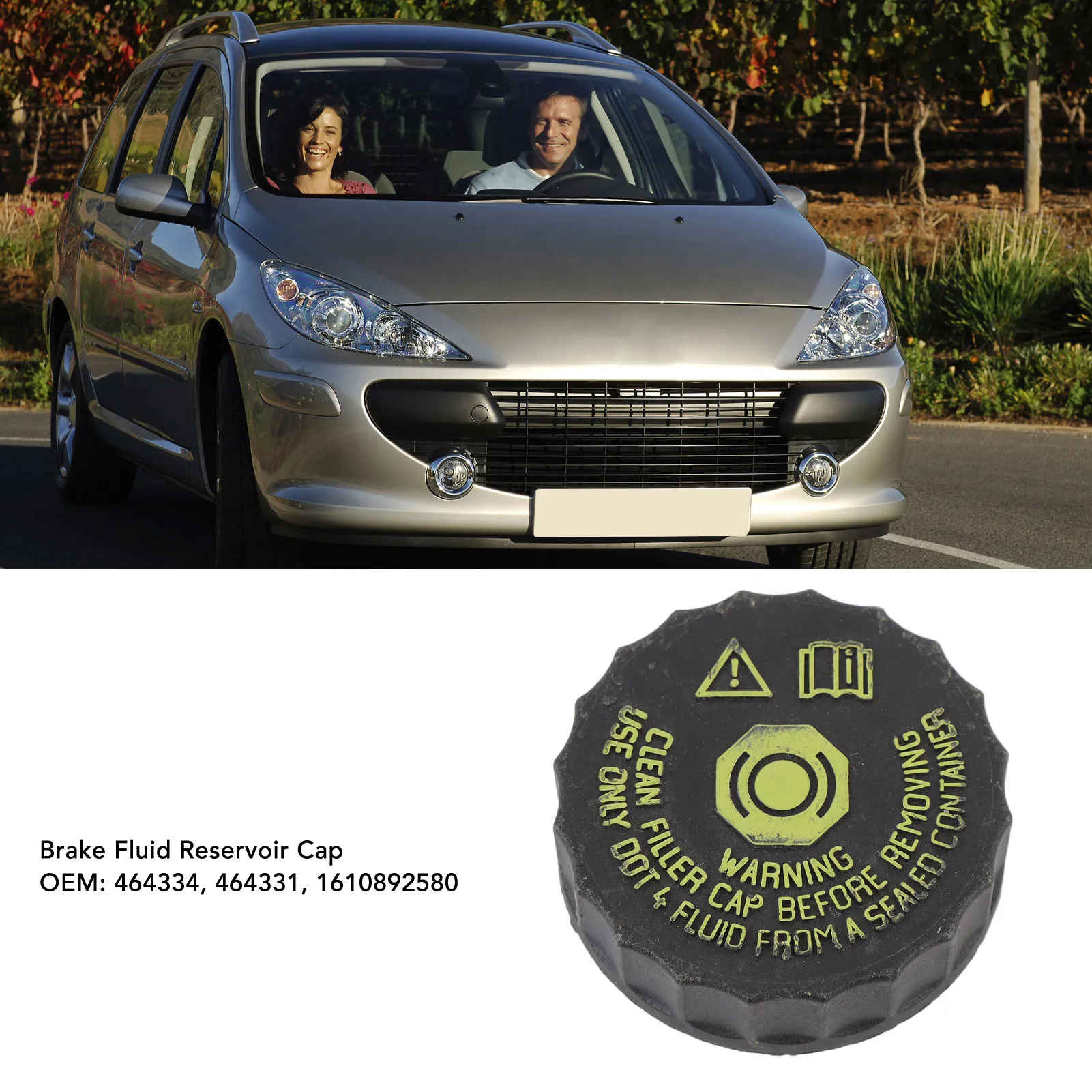 

1610892580 Car Brake Fluid Reservoir Cap Tight Sealing Easy Installation for Peugeot 206 207 307 308 408 508 307CC 307SW 308CC
