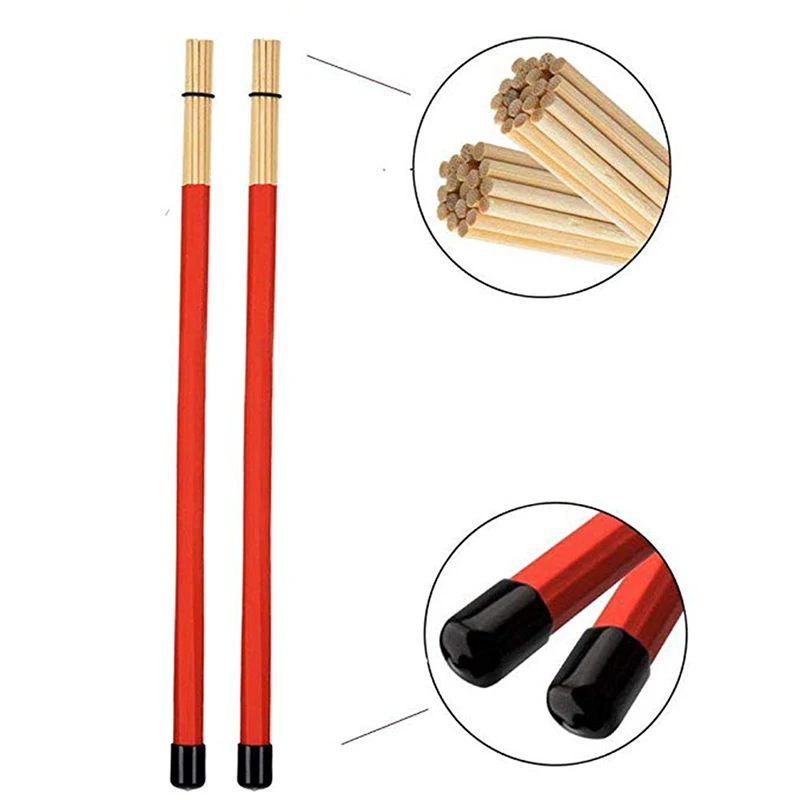 6 pieces Universal Jazz Drumsticks Set Include 5A Maple Drumsticks Bamboo Steel Wire Brushes Sticks and Velvet Bag Retractable