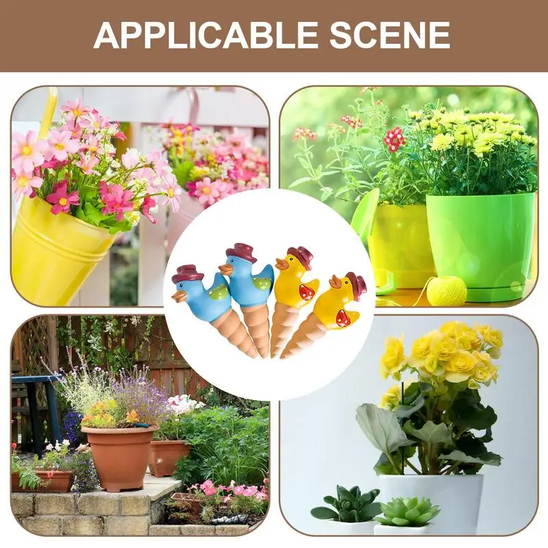 4pcs Plant Watering Spikes Decoration Cute Duck Watering Globes hassle free Garden Supplies for Indoor and Outdoor Plant Pot