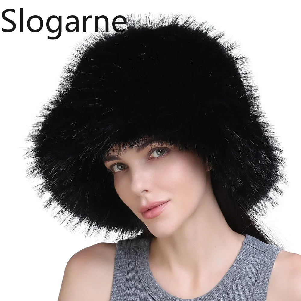 Top Quality Fur Bucket Hats Women 2026 New Year Gifts Fluffy Fur Hat Keep Warm Ladies Furry Caps Presents for Gifts Dropshipping