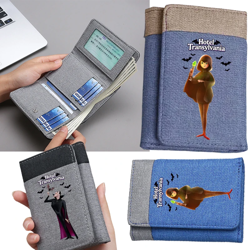 

Hotel Transylvania Dracula Men's Fashion Canvas Wallet Anime Character Student Change Clip Card Bag Denim Change Storage Bag