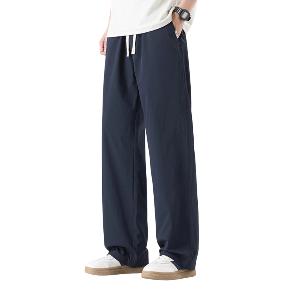 Men's Polyester Sweatpants Straight Leg Cut Full Length Casual Trousers for Streetwear Sports Comfortable Loose Fit