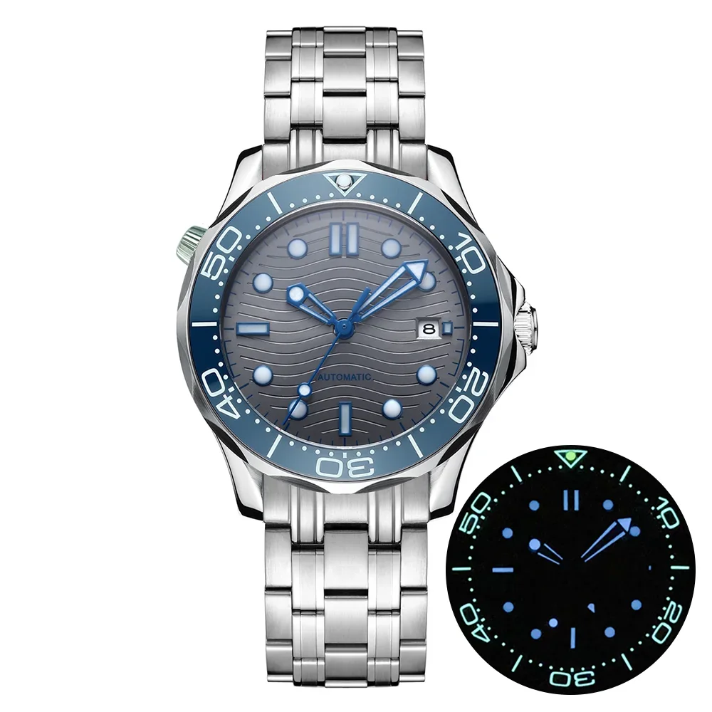 PHYLIDA 20BAR Water Resistant Sports Watch Gray Wave Dial Sapphire Crystal Watches for Men Automatic