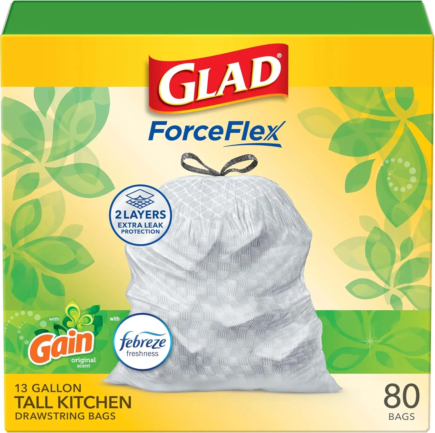 

Flexible Kitchen Trash Bags, 13 Gallon, Fresh Scent, 80 Count Pack with Leak Protection