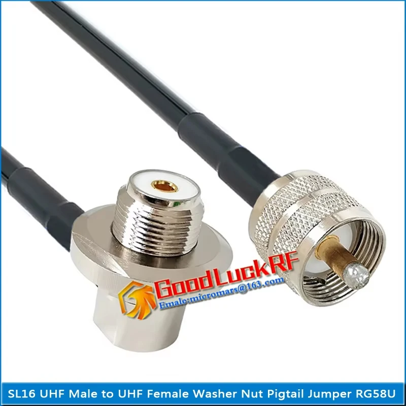 SL16 UHF męskie do żeńskiego UHF podkładka nakrętki kąt prosty 90 stopni złącze kabel ze zworką RG-58 RG58 3D-FB przedłużyć kabel PL259 SO239 — zdjęcie 6