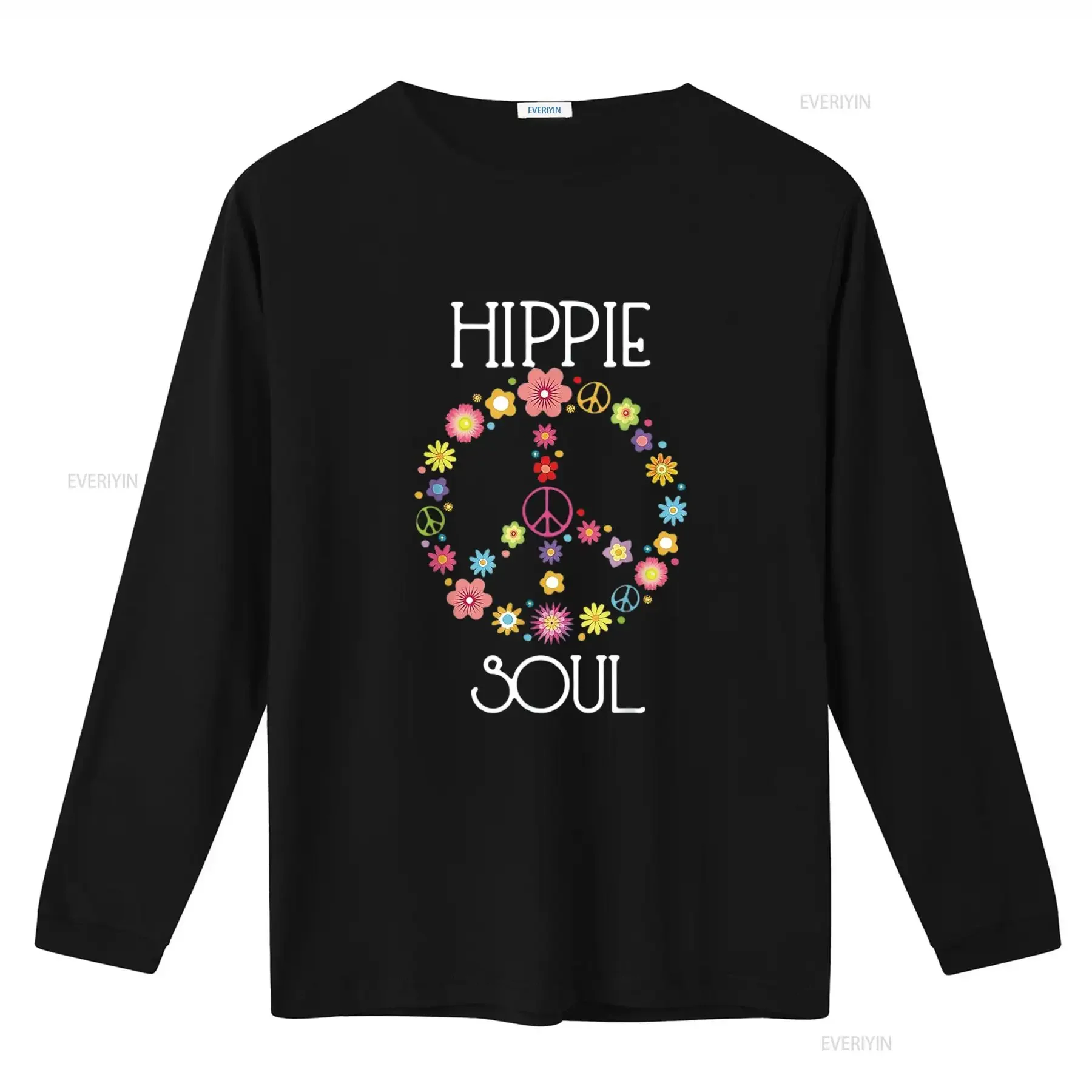 رجل الهبي الروح زهرة السلطة علامة السلام الغجر 60s 70s تي شيرت أسود خمر غسلها الشارع الشهير مصمم الملابس تنفس #3