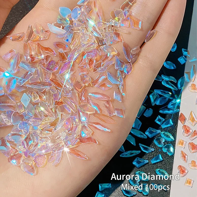 100 Stücke Mix Form Glas Flatback Strass Kristall AB Charme Luxus Nail art Edelsteine 3D Dekorationen Edelsteine DIY Telefon Fall Zubehör