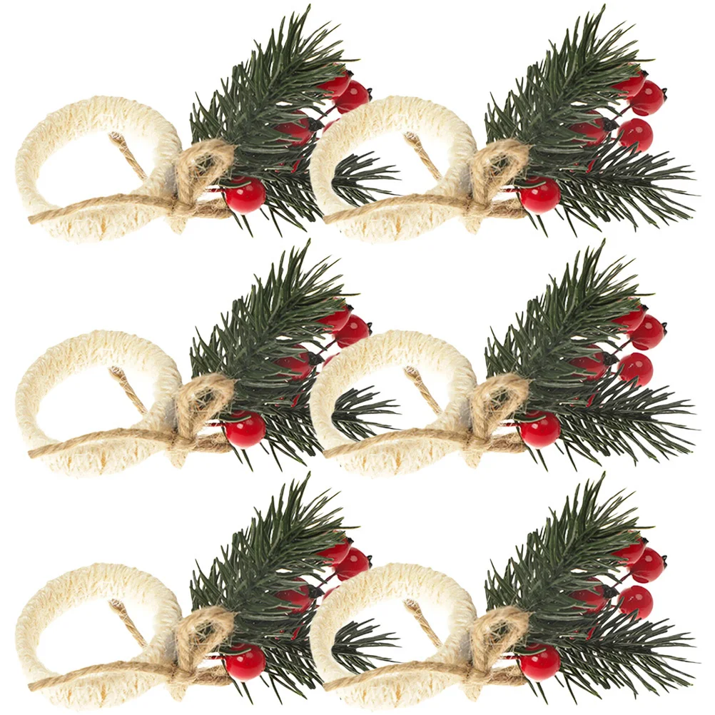 

6pcs Napkin Rings Christmas Berry Wreath Design Tableware Accessories For Xmas Party Decor Festive Table Settings