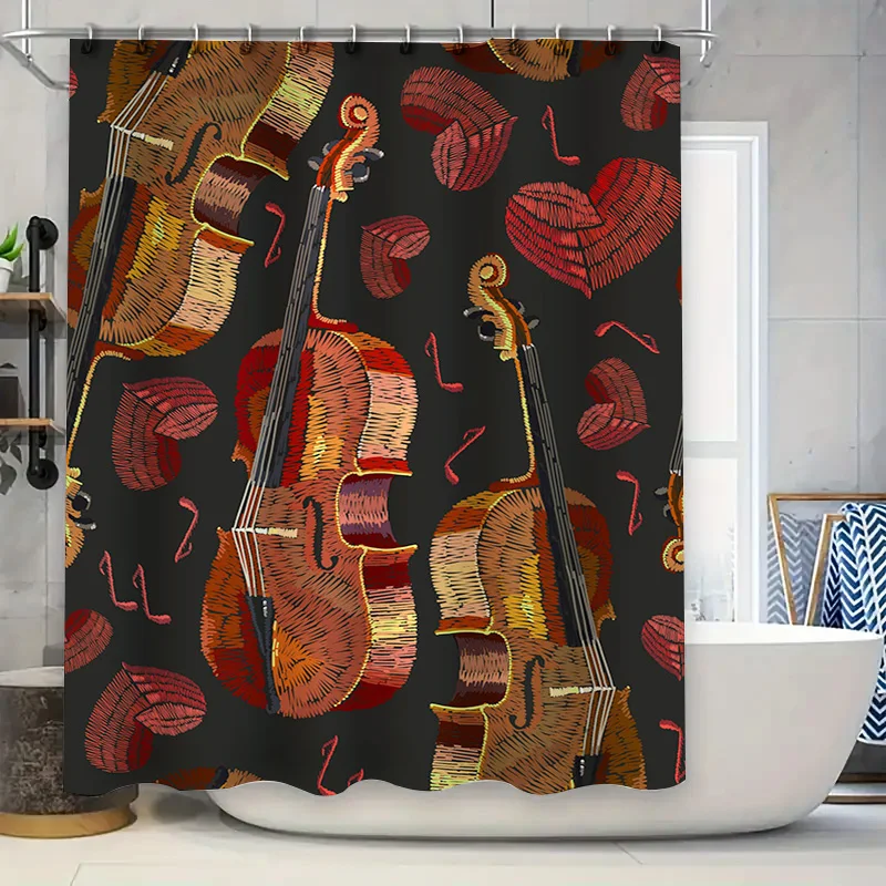 

Занавеска для душа с принтом музыкальных инструментов в красную полоску для украшения ванной комнаты, высококачественная водонепроницаемая ткань 72 "x 84"
